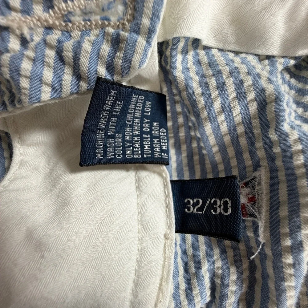 Polo Ralph Lauren Mens 32x30 Seersucker Striped Nautical Pennant Flag Pants Blue